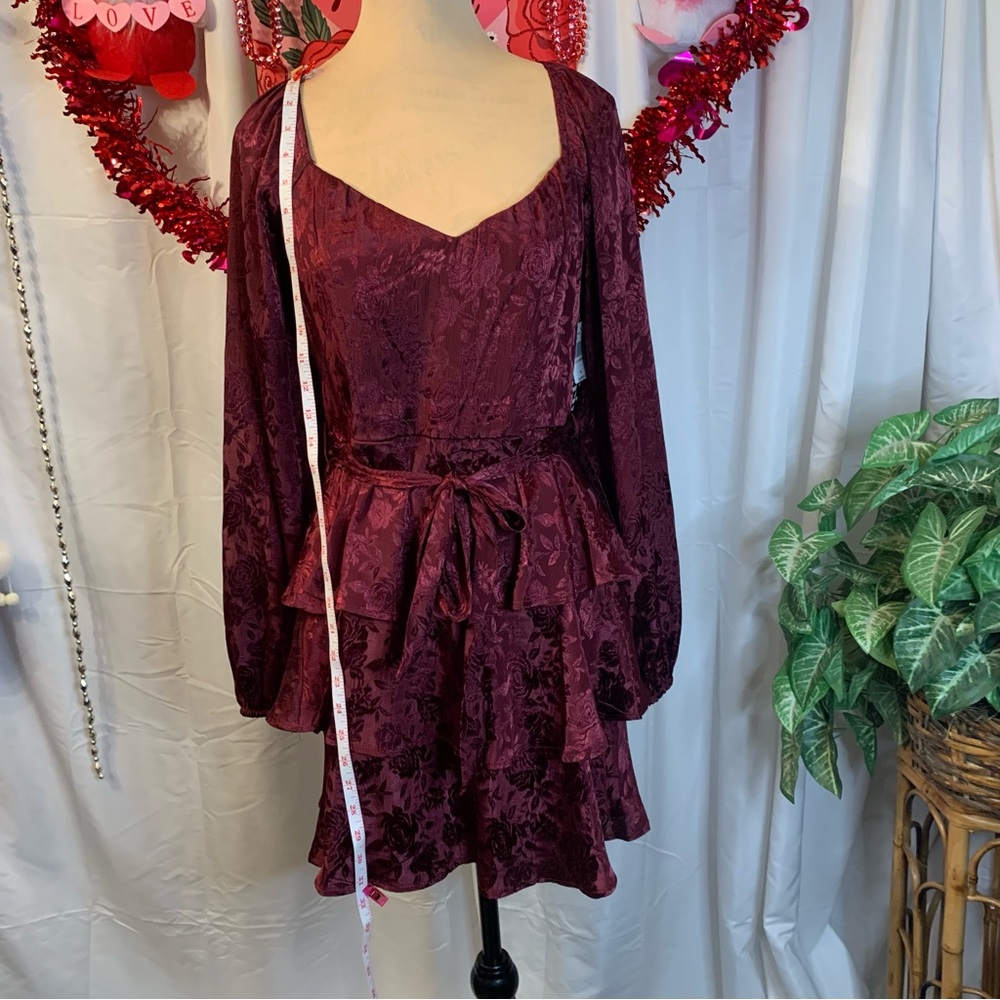 Chic Long Sleeve Burgundy Tiered Dress - Picture 6 of 16